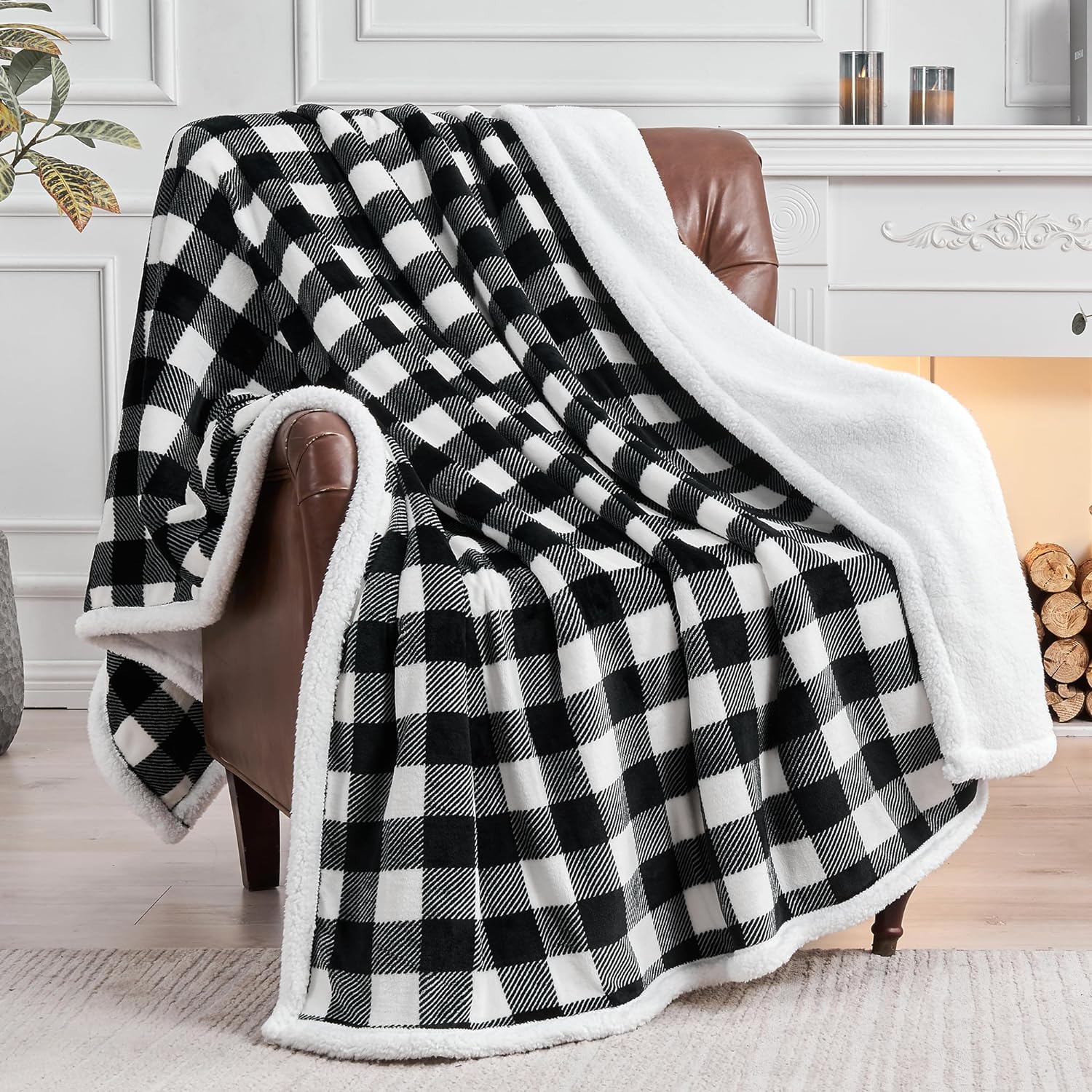 Black and White Buffalo Plaid Blanket