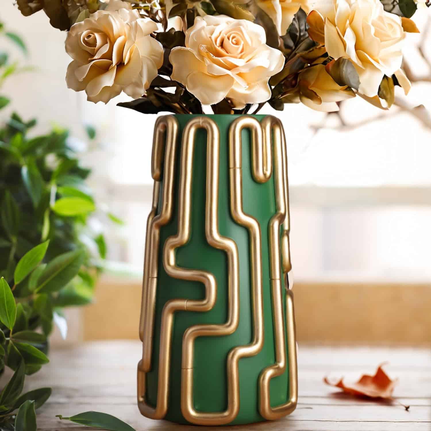 Green and Gold Lines Vase